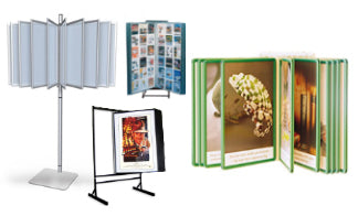 Floor Standing Swinging Poster Display with Poster Rack Bin Storage and 24  Portrait Size Panels 26 x 37 Two-Sided Viewing Flip Display