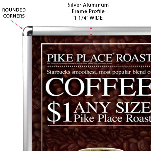 18x24 Wall Snap Frame Poster Sign Holder Silver 1 1/4" Rounded