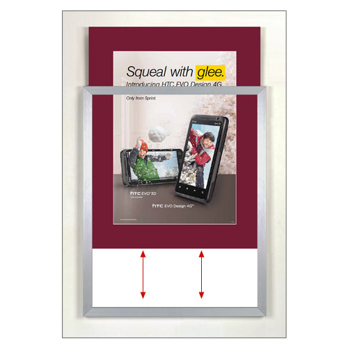 TOP LOADER SIGN FRAME 12" x 36" WITH 3" WIDE MAT BOARD (SHOWN IN SILVER WITH CRANBERRY MAT BOARD)