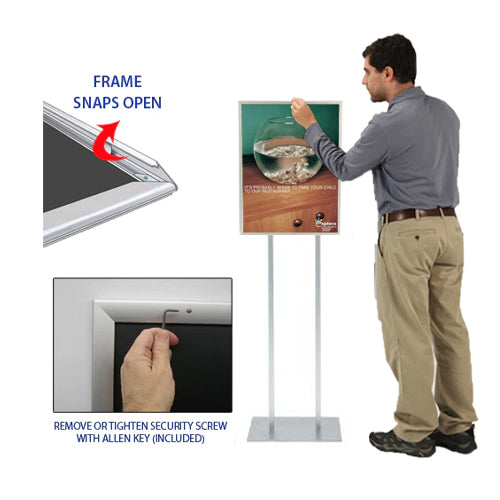 Double Pole Poster Floor Stand 36x36 Sign Holder with SECURITY SCREWS on Snap Frame 1 1/4" Wide
