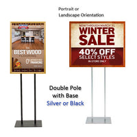Double Pole Floor Stand 8.5x11 Sign Holder | Wood Snap Frame 1 1/4" Wide