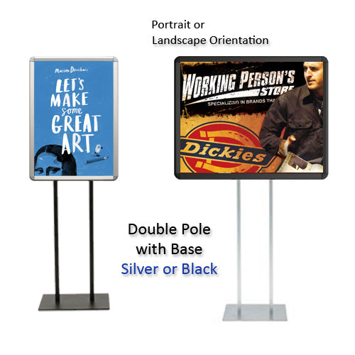 Double Pole Floor Stand 20x30 Sign Holder | Snap Frame (with Radius Corners)