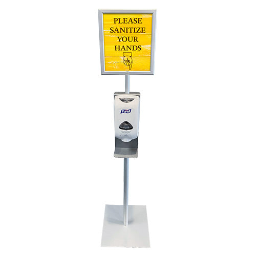 11x14 Pedestal Sign Holder with Hand Sanitizer Rack (Slide-In Design)