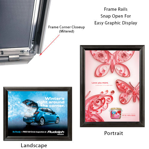 14 x 22 Snap Frame with Mitered Corners Wall Mounts in Portrait or Landscape Position