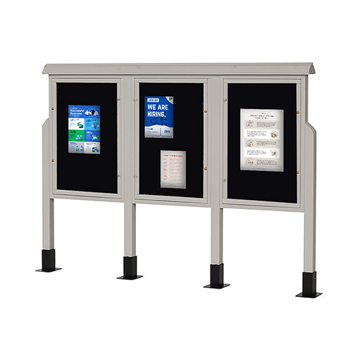 3-IN-ROW Kiosk ECO-Design Outdoor Freestanding Information Message Boards -Faux Wood Cabinet