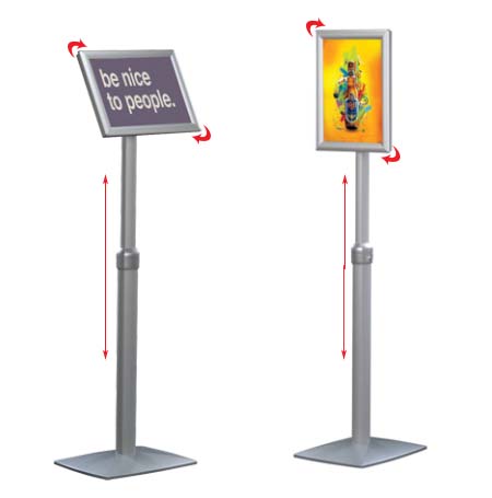 Adjustable Floor Stand with Rotating and Tilting Sign Frame 8.5” x 11” for  Menus, Posters & Signs