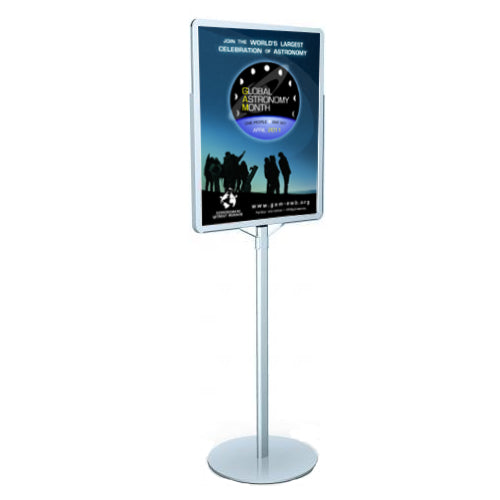 POSTER STAND with 22 x 28 FRAME IN VERTICAL FORMAT| (SHOWN in SILVER FINISH