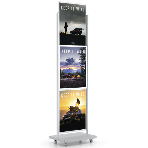 3 Tier Rolling Powerhouse Silver Poster Display Stand for 22x28 Poster ...