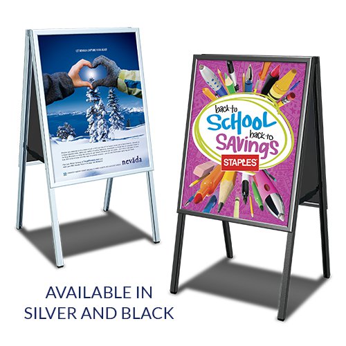 TOP LOADING A-FRAME SIDEWALK SIGN 24x36 (SHOWN IN SILVER AND BLACK)