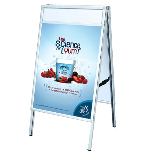 TOP LOADING A-FRAME SIGN HOLDER with HEADER 24x36 (SHOWN IN SLIVER)