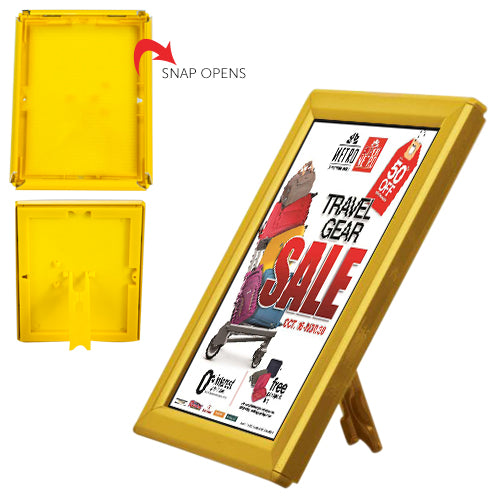 5x7 snap open Yellow frame, display portrait or landscape with ease | Table Top with Easel Back or Wall Mount