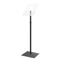 Angled Acrylic Poster Floor Stand on Pole with 12" Square Base and Adjustable Telescopic Pole 26" - 50"