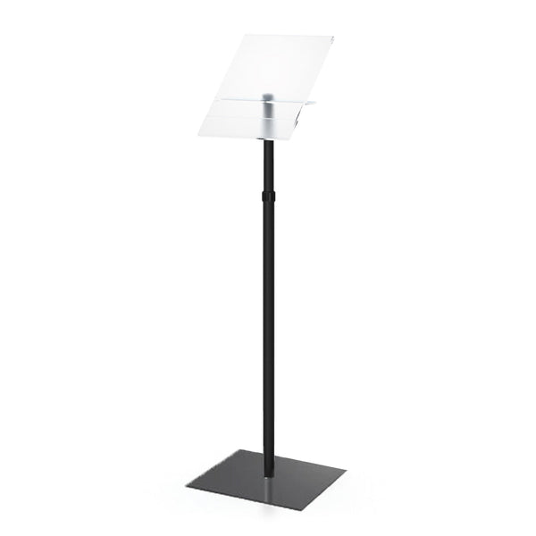 Angled Acrylic Poster Floor Stand on Pole with 12" Square Base and Adjustable Telescopic Pole 26" - 50"