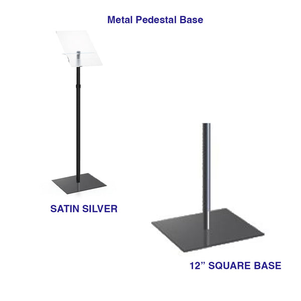 Angled Acrylic Poster Floor Stand on Pole with 12" Square Base and Adjustable Telescopic Pole 26" - 50"