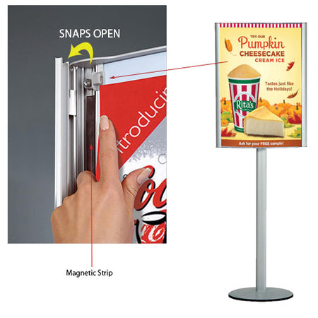 Convex 18x24 Silver Sign Holder Poster Stand with Single Post