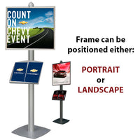 Both Euro-Style POSTO-STANDS can have the frame orientation postioned either in LANDSCAPE or PORTRAIT format.