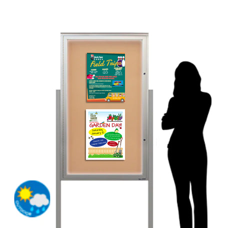 Free-Standing EXTREME WeatherPLUS™ Extra Large Outdoor Enclosed Bulletin Boards | LED LIGHTS | Single Locking Door