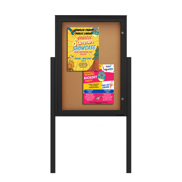 EXTREME WeatherPLUS™ Outdoor Enclosed Poster Case Stands with 2 Posts | Single Locking Door SwingCase 15+ Sizes & Custom