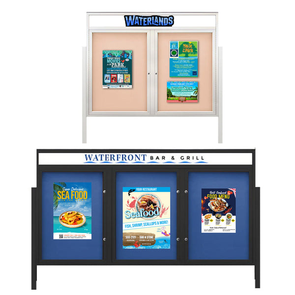 EXTREME WeatherPlus™ Outdoor Enclosed Poster Case Stand with Message Header | Locking 2 and 3 Door Display Cases 35+ Sizes