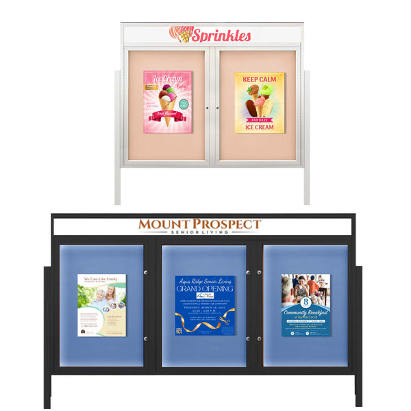 Free-Standing EXTREME WeatherPlus™ Enclosed Outdoor Poster Cases with Message Header | Available in 2 or 3 Door Frames
