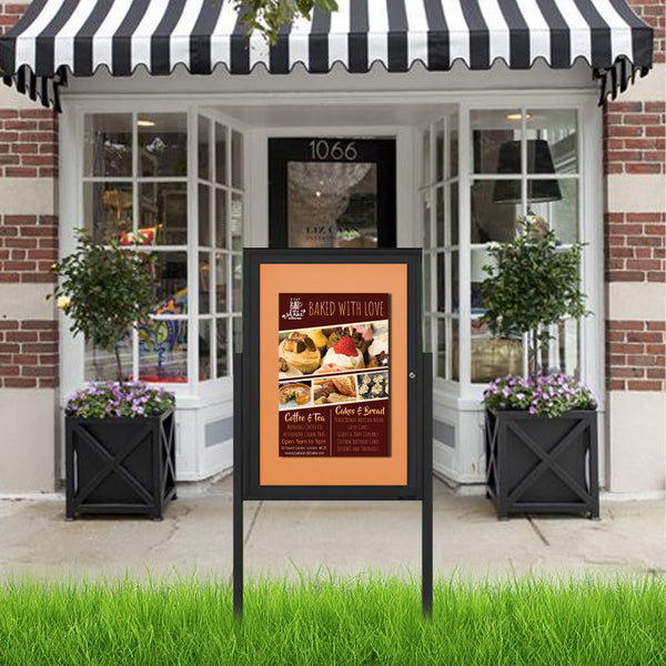 EXTREME WeatherPLUS™ Outdoor Enclosed Poster Case Standing with LED LIGHTS | Shown in Black Frame Finish