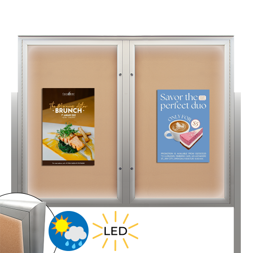 Freestanding EXTREME WeatherPlus™ Enclosed Radius Edge Outdoor Poster Cases with LED Lights | Locking 2 and 3 Door Display Cases in 35+ Sizes