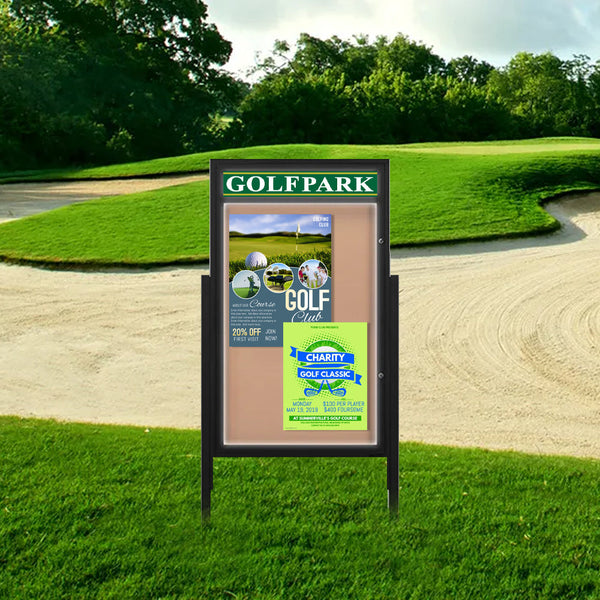 Free-Standing EXTREME WeatherPLUS™ Extra Large Outdoor Enclosed Poster Cases with Personalized Header + LED LIGHTS | Available in 15+ Sizes