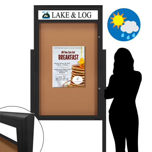 EXTREME WeatherPLUS™ XL Standing Radius Edge Outdoor Enclosed Poster Cases with Personalized Message Header | Single Door 15+ Sizes