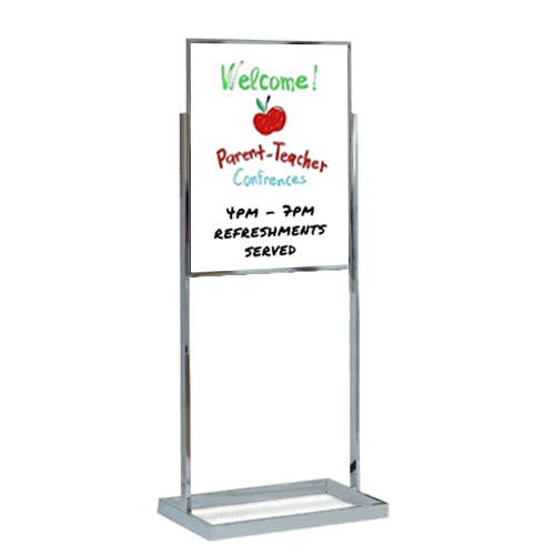 24 x 36 Dry Erase White Board Pedestal Sign Holder with Open Face Board, Double Sided, Silver Chrome Aluminum
