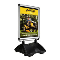 WIND-PROOF 22x28 SIDEWALK CURB SIGN HOLDER (SHOWN in SILVER FRAME / BLACK BASE)