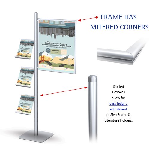 POSTO-STAND 8 Foot Floor Stand has slotted grooves to make easy height adjustments of the offset 22x28 Slide-In Frame and lit holders