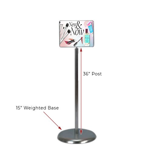 14 x 11 Poster Pedestal Literature Holder Floorstand in a Silver Chrome Finish. Perfect for any INDOOR use in your restaurant, mall, lobby, office building, school, etc.