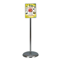 7 x 11 Poster Pedestal Literature Holder Floorstand in a Silver Chrome Finish. Perfect for any INDOOR use in your restaurant, mall, lobby, office building, school, etc.