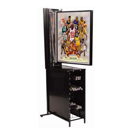 Floor Standing Poster Display Rack with 10 Swing Panels + Storage Bin ...