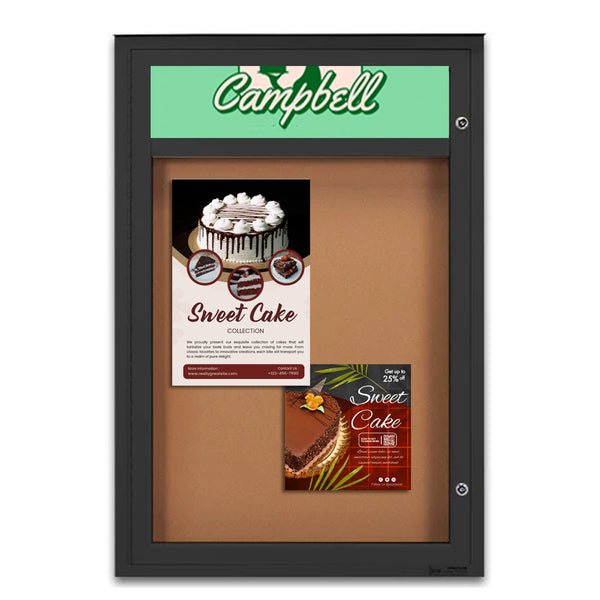 Outdoor Enclosed Poster Case with Weatherplus Features and Custom Header