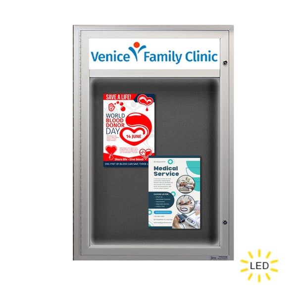 EXTREME WeatherPLUS™ Outdoor Enclosed Poster Cases with Personalized Message Header + LED Lights 