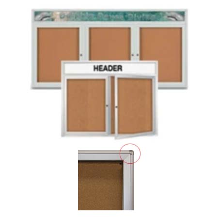 Enclosed Indoor Poster Displays Cases with Rounded Corners & Personalized Header (2 & 3 Doors)