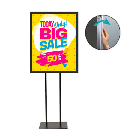 Double Pole Floor Stand 30x30 Sign Holder | Snap Frame 1 1/4" Wide