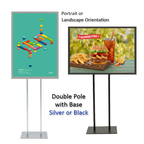 Double Pole Floor Stand 24x48 Sign Holder | Snap Frame 1 1/4" Wide