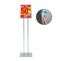 Double Pole Floor Stand 11x14 Sign Holder | Snap Frame Profile 1 1/4" with One or Two Frames