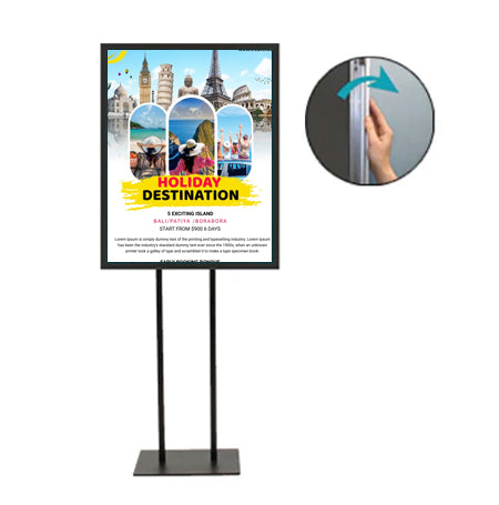 Double Pole Floor Stand 12x24 Sign Holder | Snap Frame 1 1/4" Wide