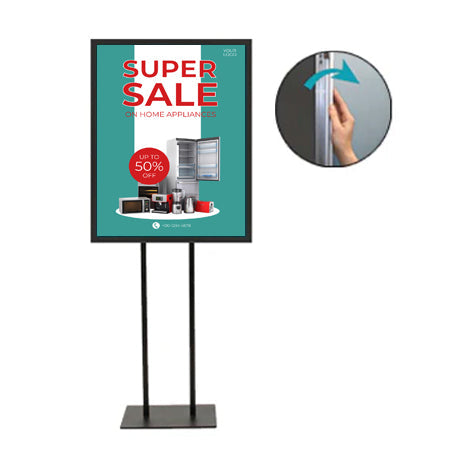 Double Pole Floor Stand 18x36 Sign Holder | Snap Frame 1 1/4" Wide