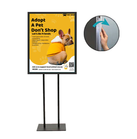 Double Pole Floor Stand 22x34 Sign Holder | Snap Frame 1 1/4" Wide