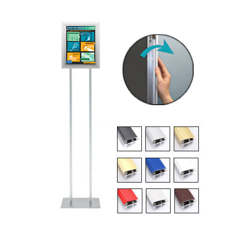 Double Pole Floor Stand 8.5x14 Sign Holder | Snap Frame 1 1/4" Wide