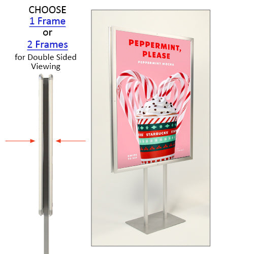 Double Pole Floor Stand 36x60 Sign Holder | Snap Frame (with Radius Corners)
