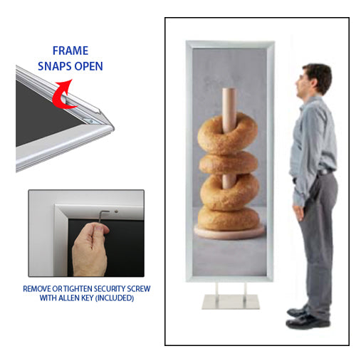 Double Pole Poster Floor Stand 36x72 Sign Holder with SECURITY SCREWS on Snap Frame 1 1/4" Wide