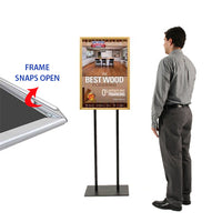 Double Pole Floor Stand 17x23 Sign Holder | Wood Snap Frame 1 1/4" Wide