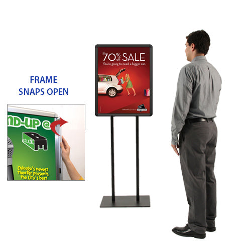 Double Pole Floor Stand 16x24 Sign Holder | Snap Frame (with Radius Corners)