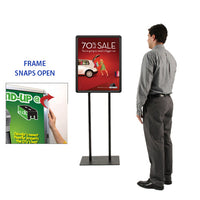 Double Pole Floor Stand 18x36 Sign Holder | Snap Frame (with Radius Corners)