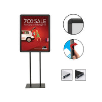 Double Pole Floor Stand 27x40 Sign Holder | Snap Frame (with Radius Corners)